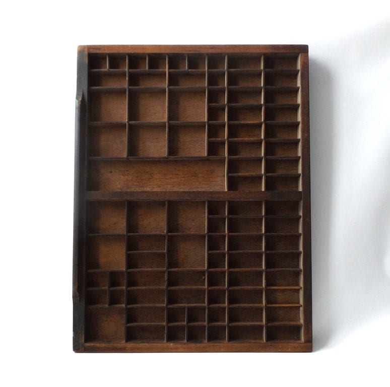 vintage 1930’s wood printers drawer miniatures shelf shadow box wall