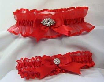 RHINESTONE Wedding garters Red Garter set