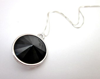 Black Swarovski Necklace -- Black Drop Necklace -- Jet Black Necklace -- Silver & Black Drop Necklace -- Jet Black Pendant Necklace