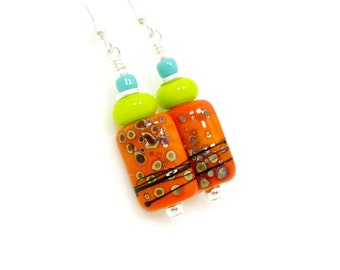Orange Earrings, Lampwork Earrings, Glass Earrings, Glass Bead Earrings, Beadwork Earrings, Abstract Earrings, Southwestern Earrings