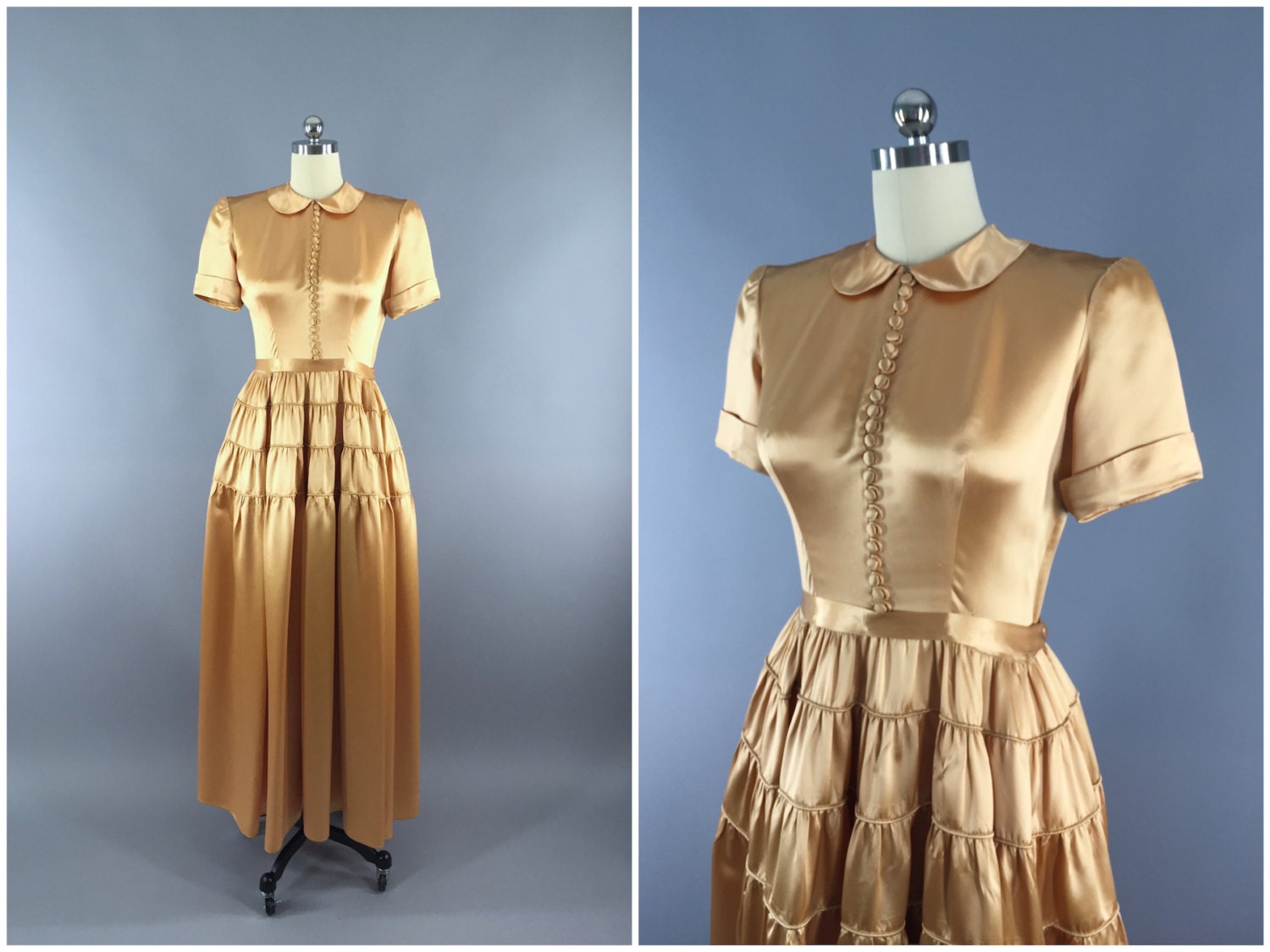 Vintage 1940s Dress / Silk Satin Dress / Gold by ThisBlueBird