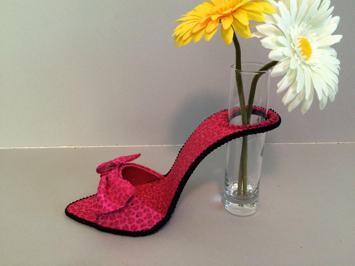 high heel bud vase pink leopard print by SoleSensations on