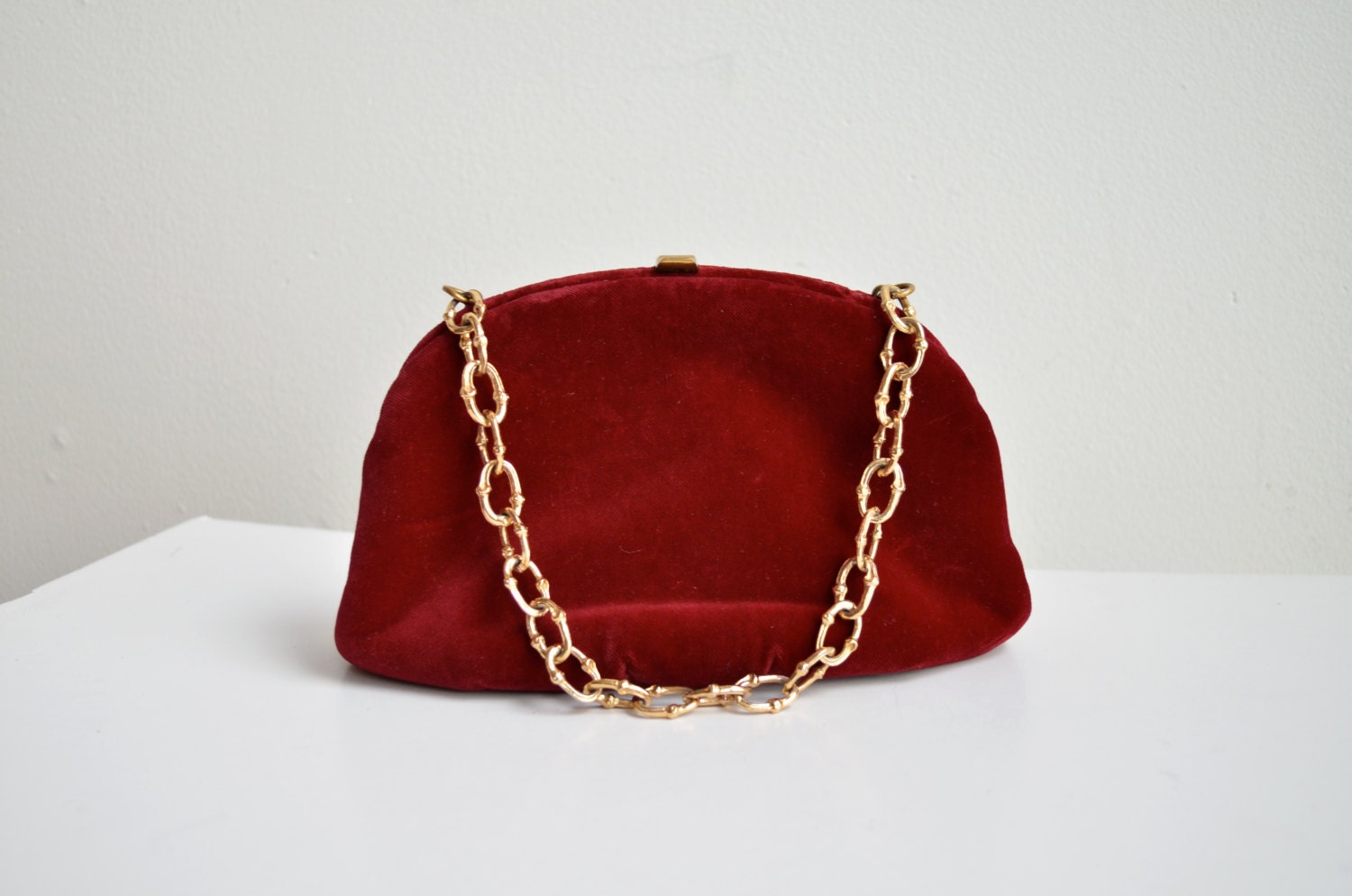 red velvet evening bag