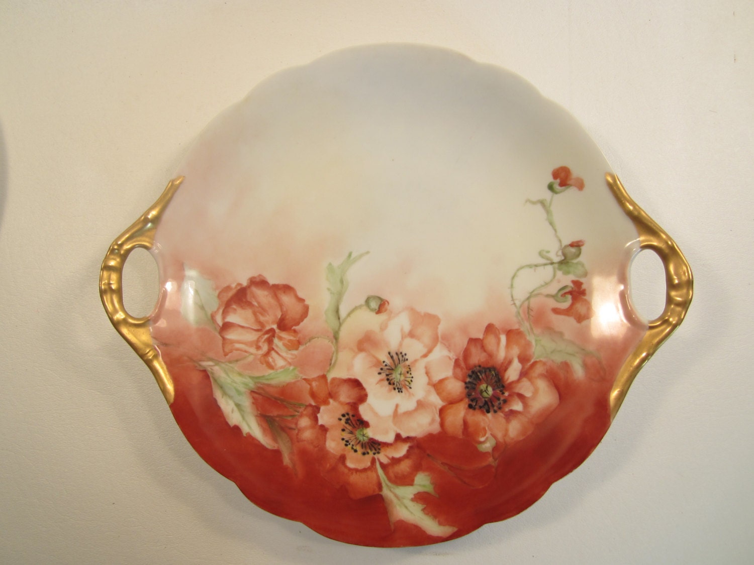 Antique Hand Painted Limoges Plate J.P.L. France Red Poppies