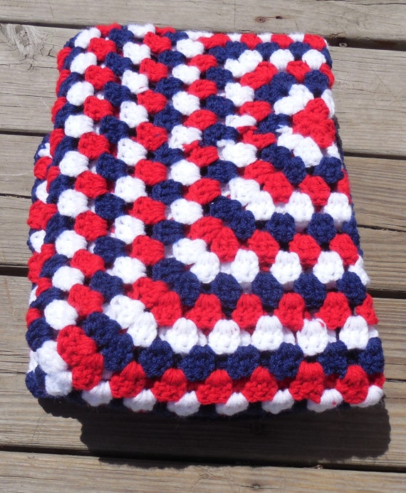 Crochet Baby Blanket Red White and Blue Baby by GabbysQuilts