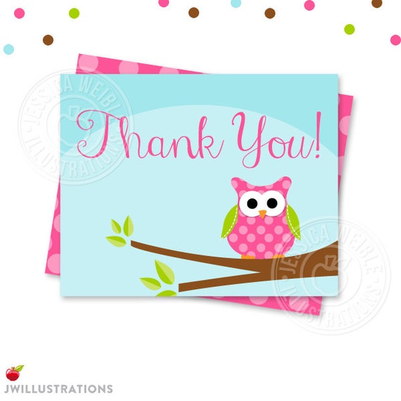 Polka Dot Owl Printable Party Thank You Card - Printable Thank You - Print Your Own Thank You- Owl Printable Card Il_570xn