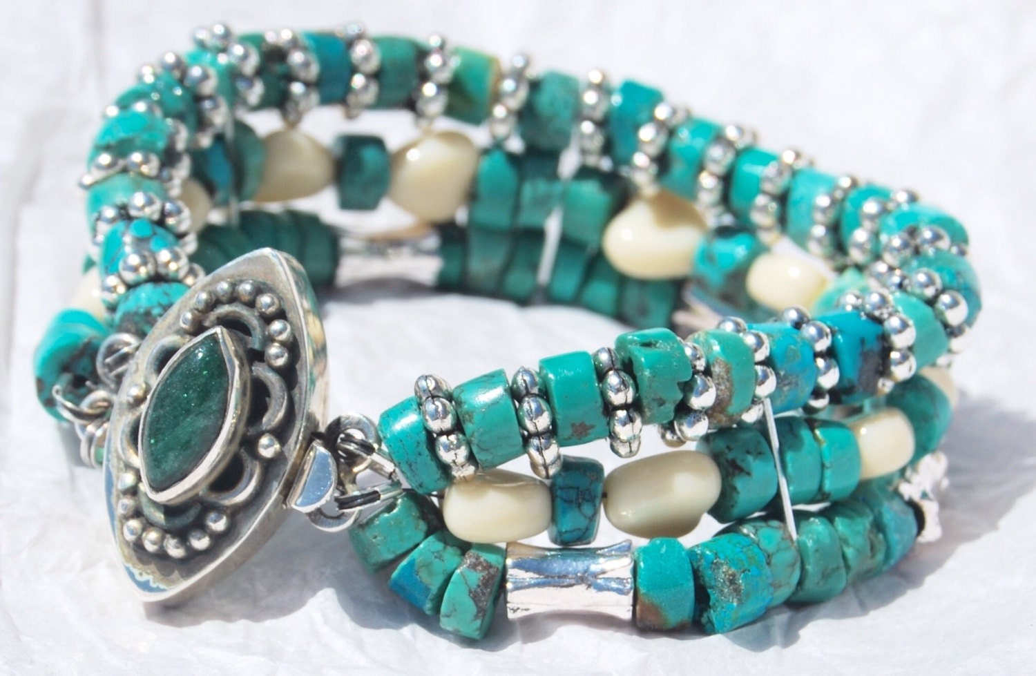 Natural turquoise bracelet with sterling clasp OOAK by MelodyMorse