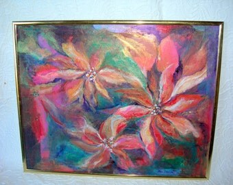 Original Oil Painting signed by Fran Smith-vintage-16 x 20-Framed-Large Flowers