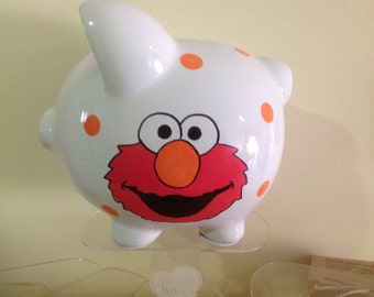 Personalized Large Elmo Sesame Street Piggy Bank Newborns, Boys ,Girls Gift Baby Shower Centerpiece 1st Christmas Easter Christening