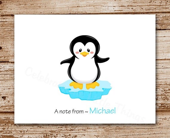 Set of 8 Penguin Note Cards - Stationery - Winter Wonderland - Thank You Cards - Personalized Il_570xn