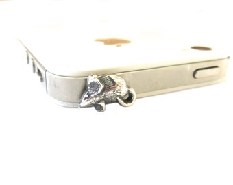 Mouse Dust Plug- iPhone IPad & Cell Phone Dust Plug- Silver