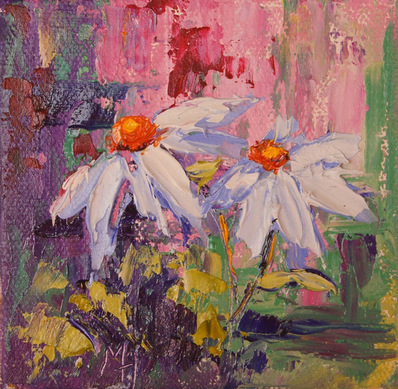 Impressionist Floral Painting White Daisies By Marion