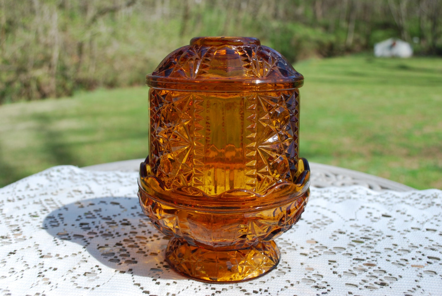 Vintage Indiana Glass Amber Fairy Lamp by AGlimpseFromthePast