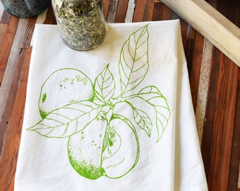 Tea Towel - Screen Printed Flour Sack Towel - Apple - Absorbent Dish Towel - Eco Friendly Cotton - Classic Flour Sack Towel - Kitchen Towel