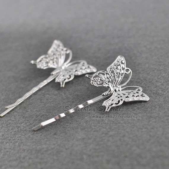 Butterfly hair pin Butterfly hair clip Silver by somethingsepical
