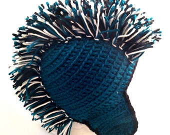 FREE SHIPPING Custom Crochet Mohawk "FlapCap", Unisex Earflap Hat, Mohawk Beanie, Mohawk Hat, Earflap Beanie, Crocheted Hat with Earflaps