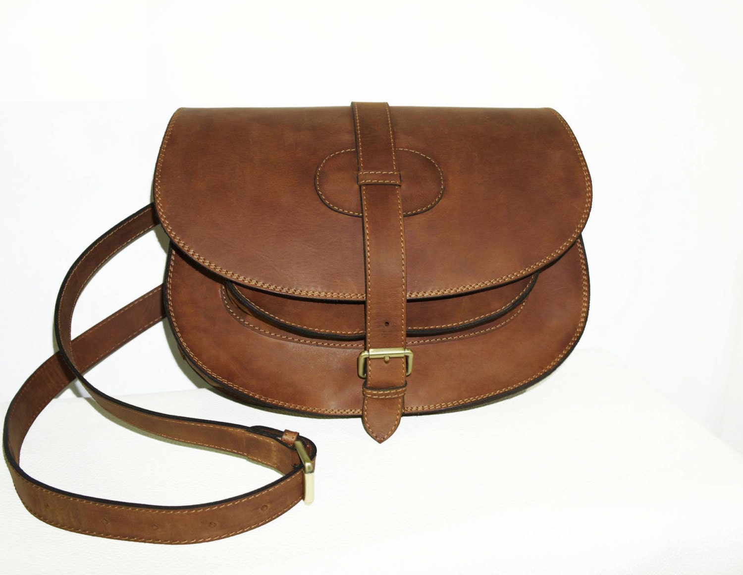 Goldmann xl-medium brown leather saddle bag leather by ChicLeather