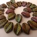 25 Czech Glass Leaf Beads in Metallic Matte Olive Copper 9x14mm