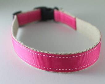 Hemp dog collar - Pink Saddlestitch