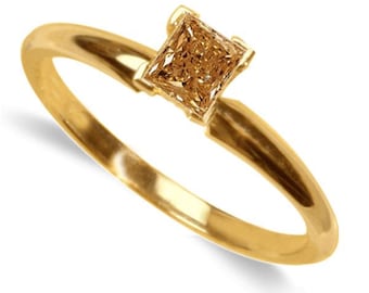 champagne diamond solitaire ring 14k yellow gold