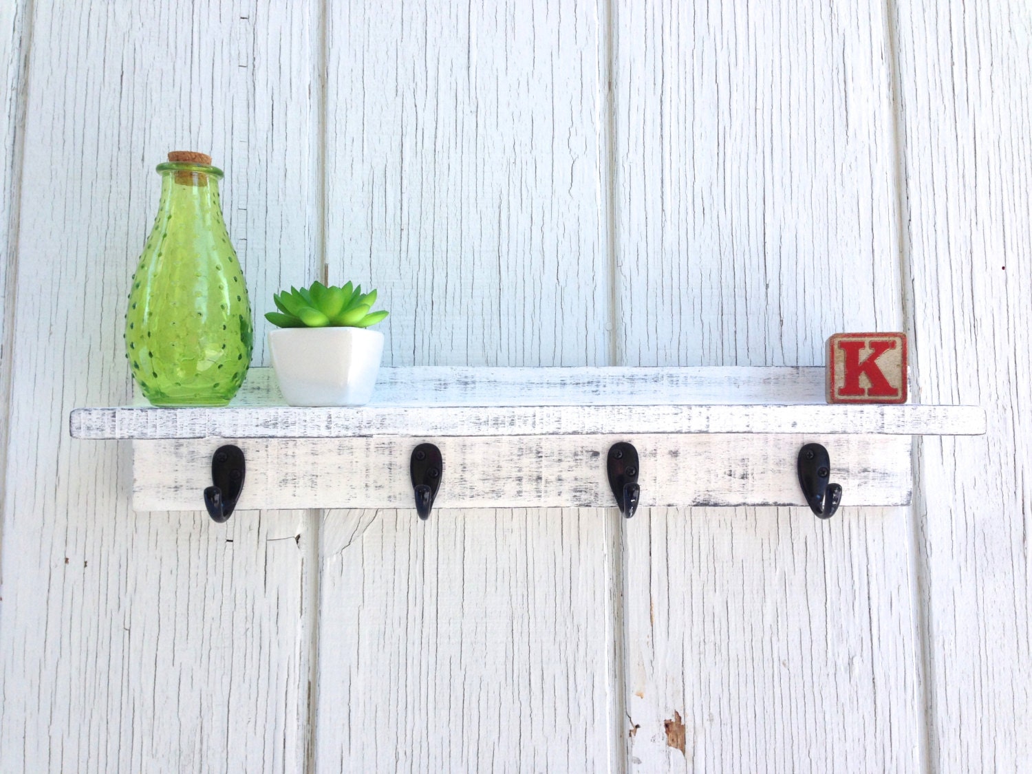 Distressed White Hook Shelf Pallet Shelf With by KeywheatKreations
