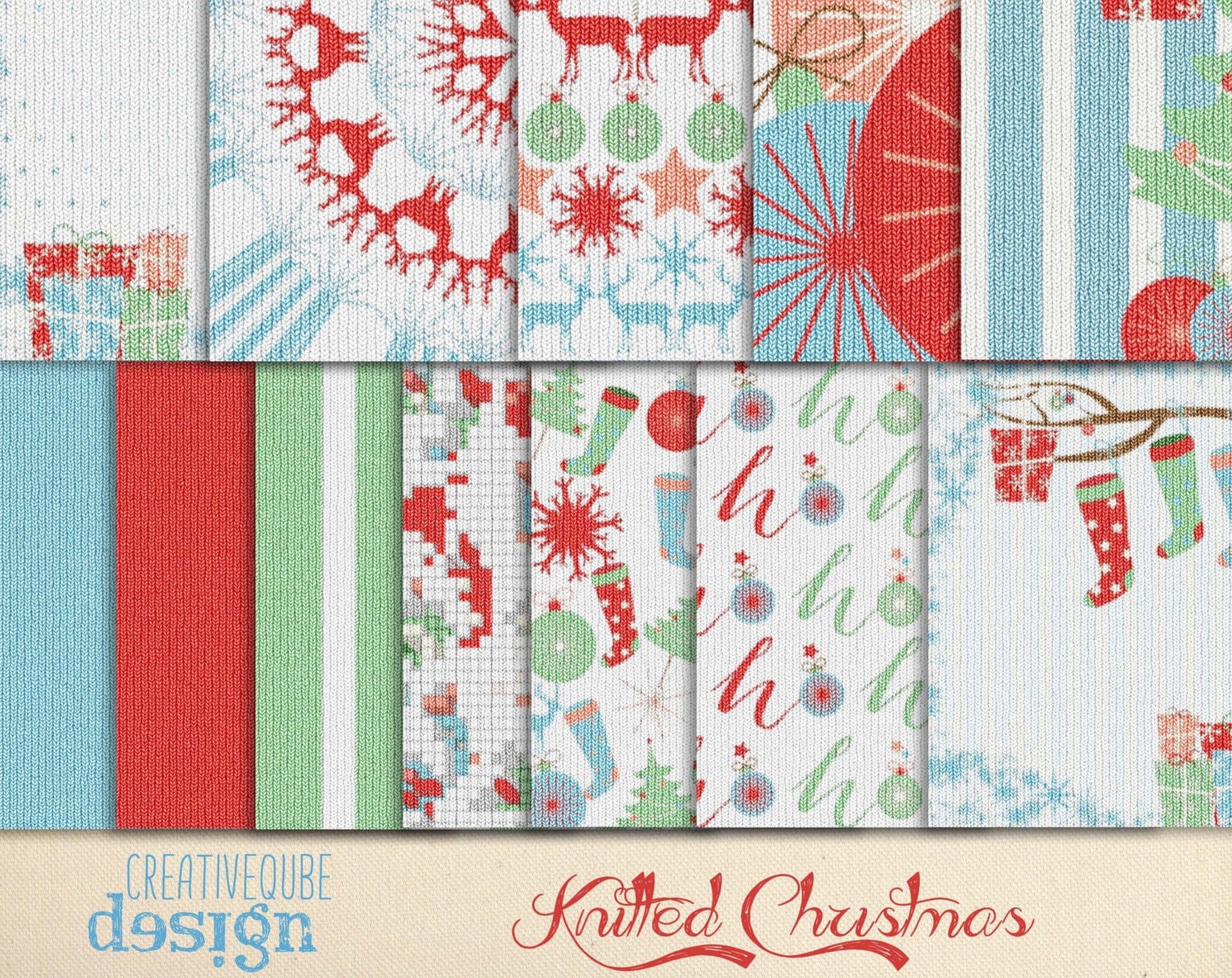 Digital paper knitted Christmas pattern Papers Digital