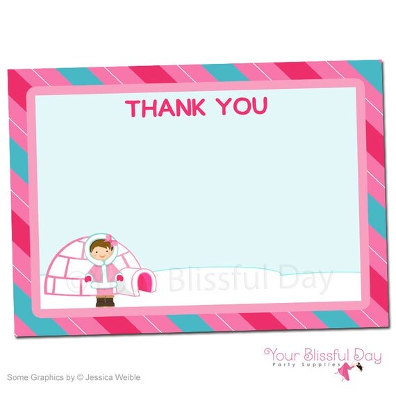 PRINTABLE Arctic Girl Party Thank You Cards (Character of your choice) Il_570xn