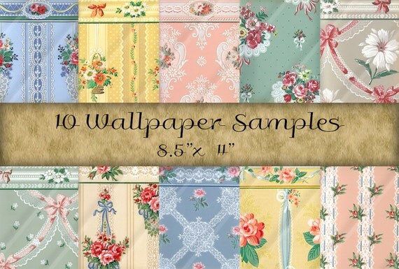 8.5x11 inch RETRO WALLPAPERS Ten Full Page Digital Printables