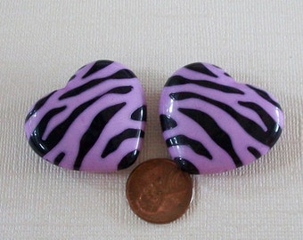 HEART Pale Purple Zebra Striped Lucite Large Beads (2 Pieces)