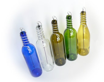 Wine Bottle Stick Incense Burner Blue Clear Gold Olive Green Glass