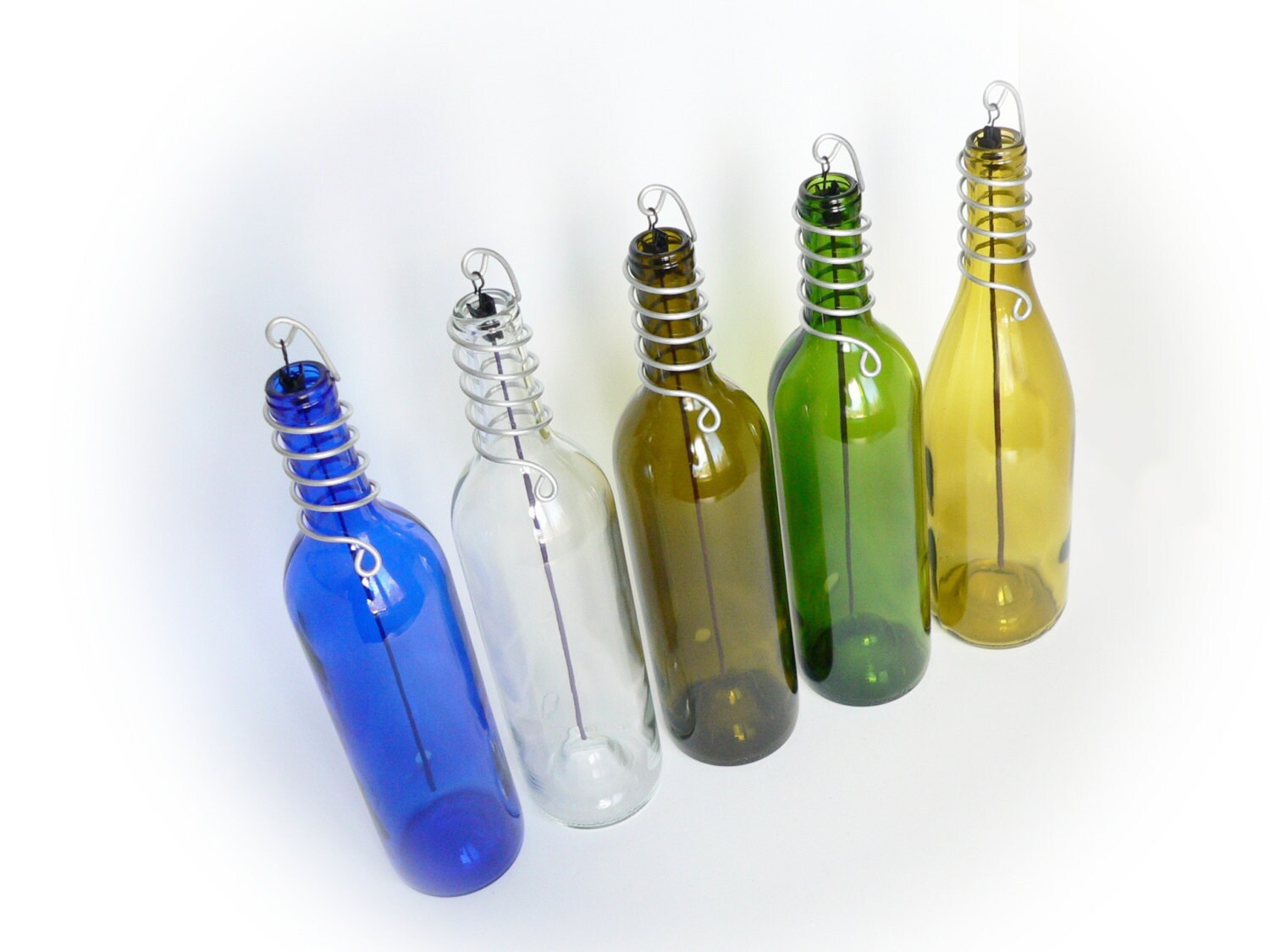 Wine Bottle Stick Incense Burner Blue Clear Gold Olive Green