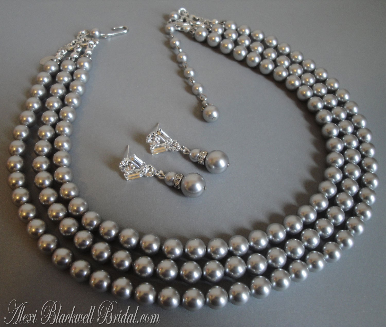 Classic Gray Pearl Necklace Set 3 Multi by AlexiBlackwellBridal