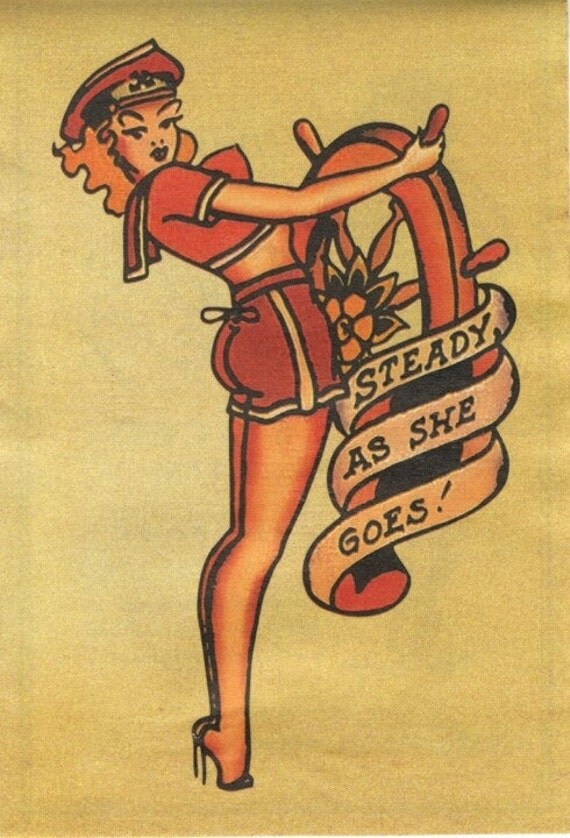 Retro Vintage Tattoo Parlor Sailor Jerry Nautical Art Pinup Girl