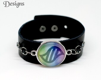 Pokemon Go Bracelet, Mega Stone Leather Cuff, Mega Stone Bracelet, Pokemon Gifts, Unisex Bracelet, Gamer Jewelry