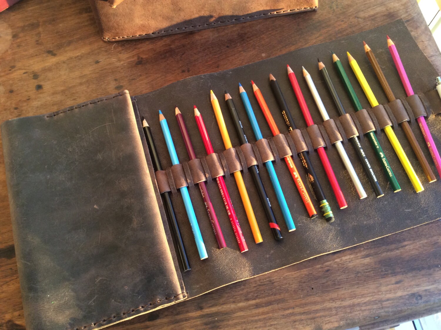 Pencil case sketchbook leather refillable by LUSCIOUSLEATHERNYC