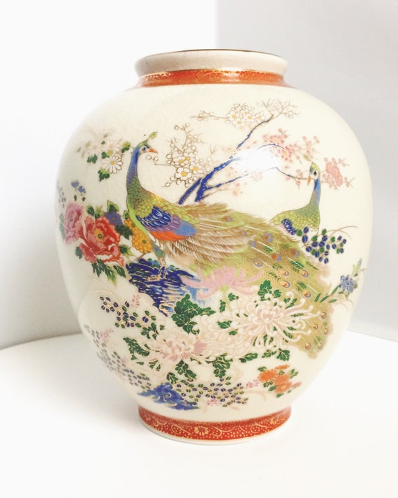 Items similar to Vintage, Satsuma, Peacock, Vase, Japanese Porcelain