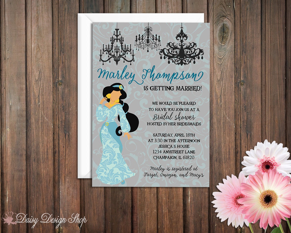 Bridal Shower Invitation Jasmine Princess Silhouette with