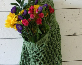 Farmers Market Bag - Reusable Cotton Grocery Tote - Sage Green