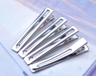 Silver Hair Clips, Silver Double Prong Clips, Metal Clips, Alligator Clips, Barrettes,( 50 pcs ) 46mm