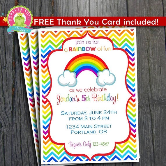 Rainbow Birthday Invitation / Rainbow Party Invite / Rainbow Invitation / Chevron Rainbow Il_570xn
