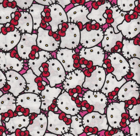 Fabric Hello Kitty Tossed Pink Red 100 Cotton By the 1/2 yard