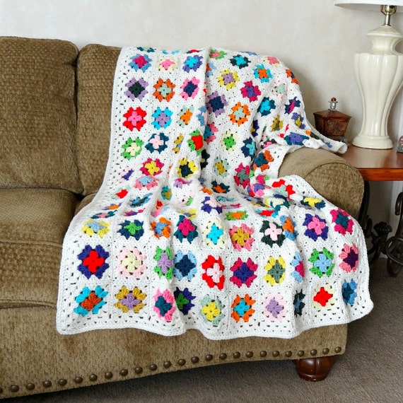 Crochet Afghan Granny Square Blanket Crochet by NeysCrochetStudio