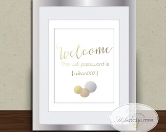 Wifi Password Printable Wall Art | INSTANT DOWNLOAD | Minimal, Modern, 8 x 10 | Edit password in Adobe Reader | Gold, Silver, Bronze