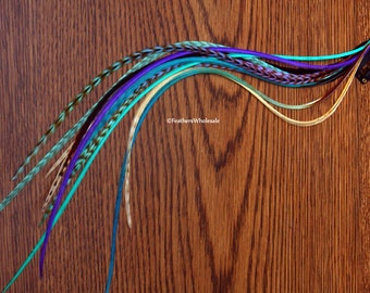 Purple Aqua Blue Feather Hair Clip in Feather Extension Seafoam Blue Purple Feather Clip Hair Accessories Plume Extension Boho Hair Clip