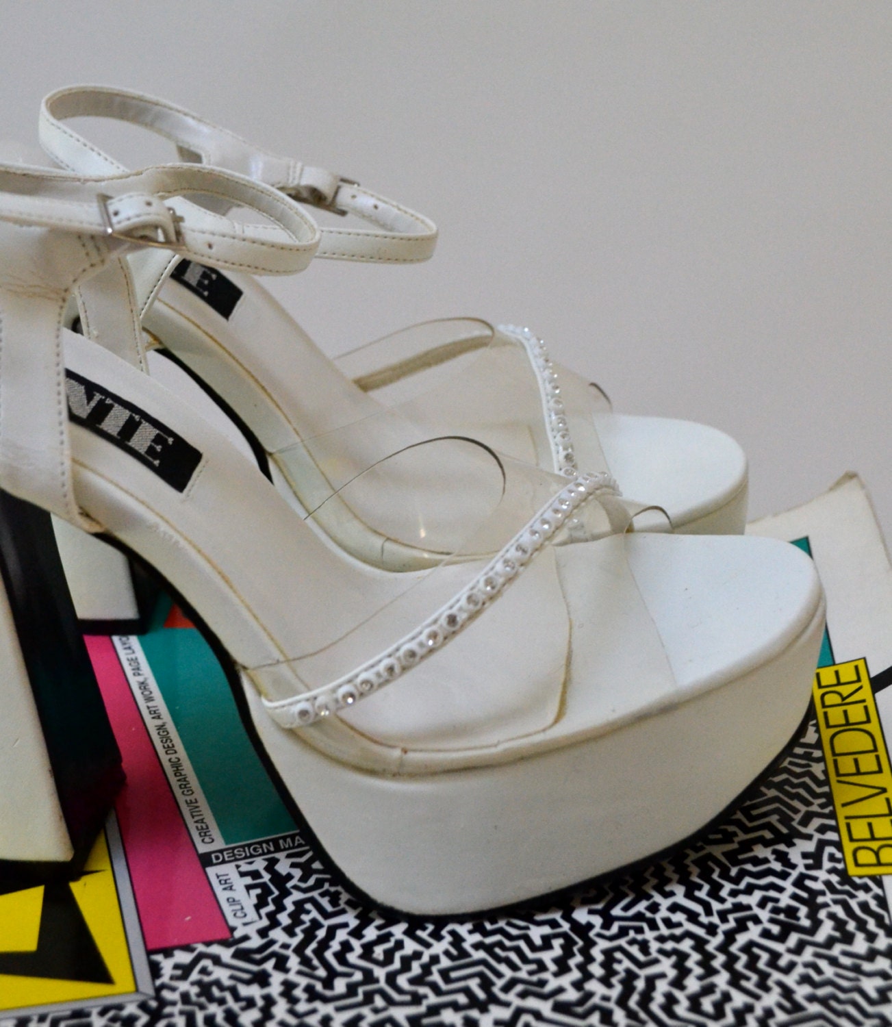 SALE Vintage 90s Clear White Platform Heels size 8 // 90s