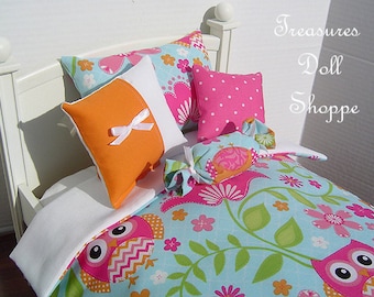 Doll Bedding 5 Pc Set for 18 Inch Dolls - Owl Whimsy
