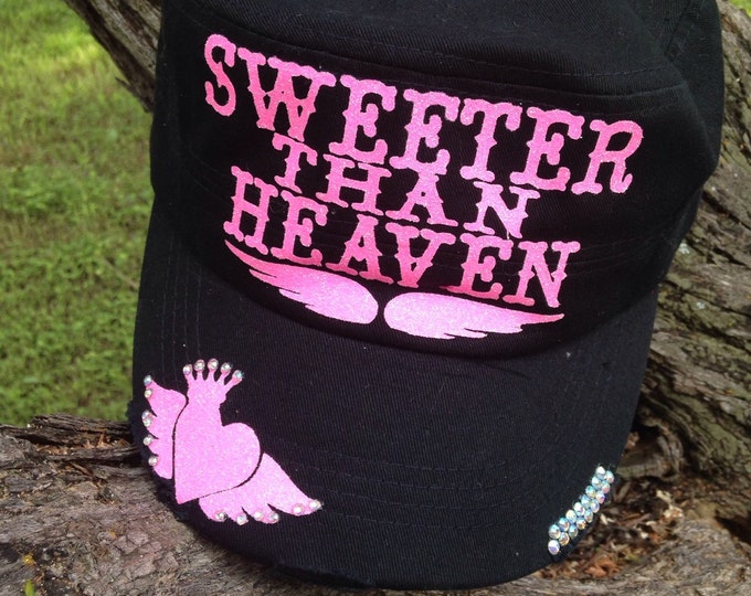 Sweeter Than Heaven Cadet Hat, Women's Baseball Cap, Rhinestone Embellished Hat, Womens Personalized Gift, Gift for Her, Southern Girls