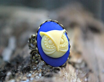 X-Grande Royal Blue Buttery Ivory Owl Ring