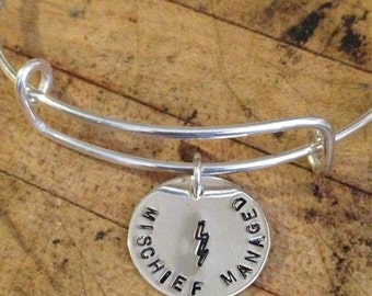 Mischief Managed • Harry Potter Jewelry • Adjustable Bracelet • Sterling Silver • Hand Stamped • Marauder's Map