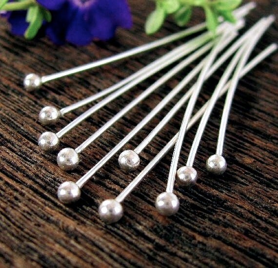 20 Gauge Sterling Silver Head Pins with Large Ball End 56mm